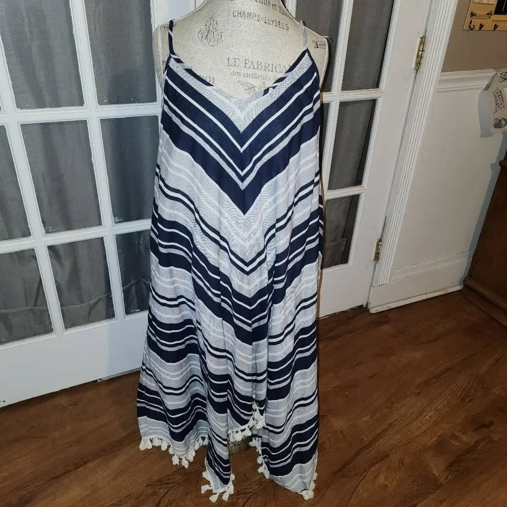 NWT J Glee Womens Blue Gray Striped Asymmetrical Tank Dress‎ 1X New